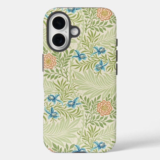 Funda iPhone 16 Patrón floral William Morris Larkspur (Reverso )