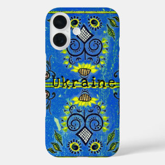 Funda iPhone 16 Patrón folclórico girasol en el Funda-mate azul tu