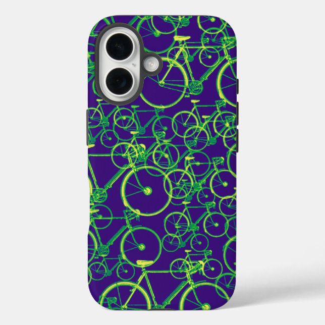 Funda iPhone 16 patrón fresco de bicicletas gráficas (Reverso )