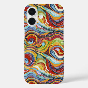 Funda iPhone 16 Patrón geométrico abstracto 39 con líneas ondulada