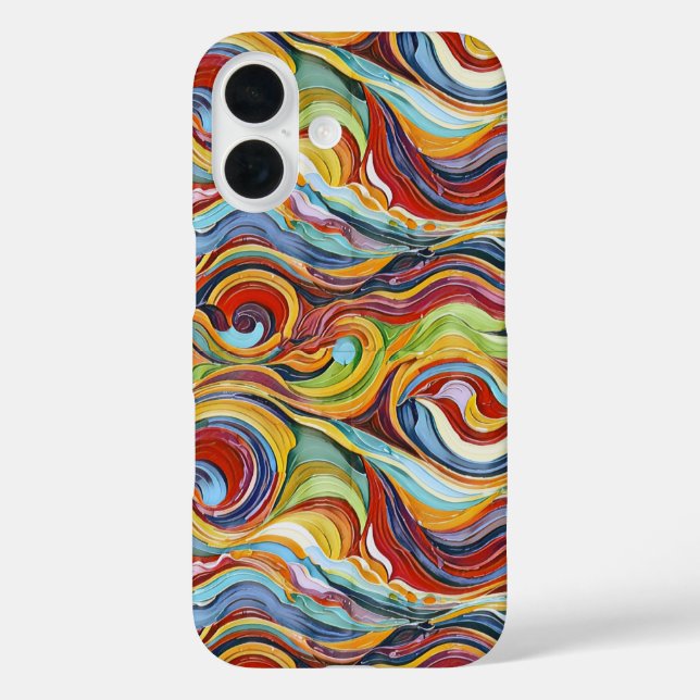 Funda iPhone 16 Patrón geométrico abstracto 39 con líneas ondulada (Reverso )