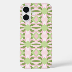 Funda iPhone 16 Patrón geométrico abstracto en verde y rosa pastel