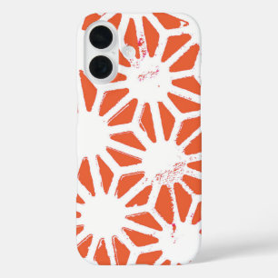 Funda iPhone 16 Patrón geométrico blanco y naranja