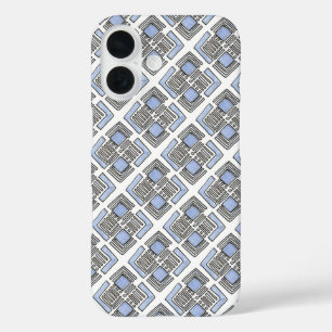 Funda iPhone 16 Patrón geométrico Blue Diamond-Modern Bauhaus