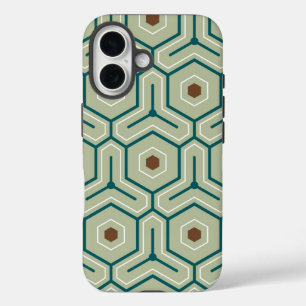 Funda iPhone 16 Patrón geométrico con hexágonos entrelazados