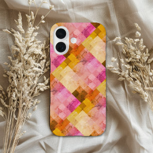 Funda iPhone 16 Patrón geométrico de acuarela rosa