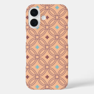 Funda iPhone 16 Patrón geométrico de interbloqueo rosa y azul retr