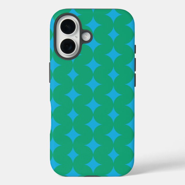 Funda iPhone 16 Patrón geométrico del mod del medio siglo - verde  (Reverso )