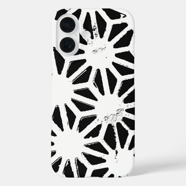 Funda iPhone 16 Patrón geométrico en blanco y negro (Reverso )