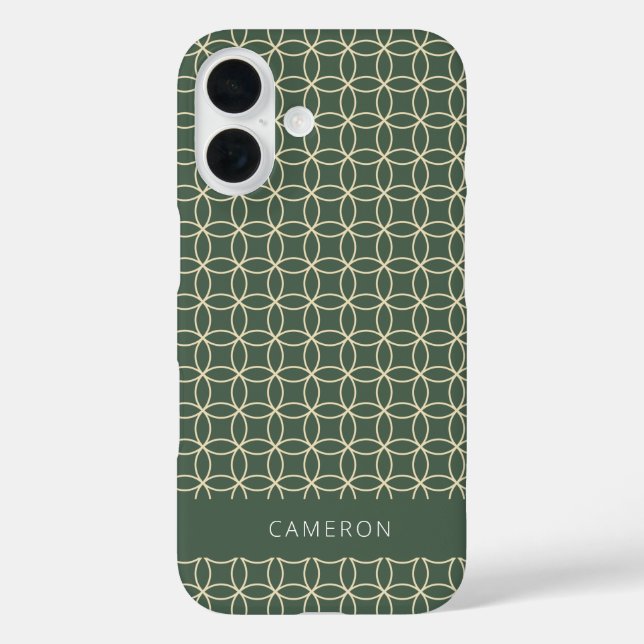 Funda iPhone 16 Patrón geométrico moderno Bosque verde personaliza (Reverso )