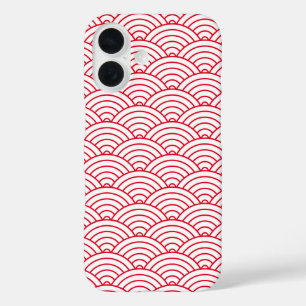 Funda iPhone 16 Patrón geométrico moderno de ondas rojas japonesas