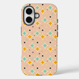 Funda iPhone 16 Patrón geométrico retro con azul verdoso, naranja,
