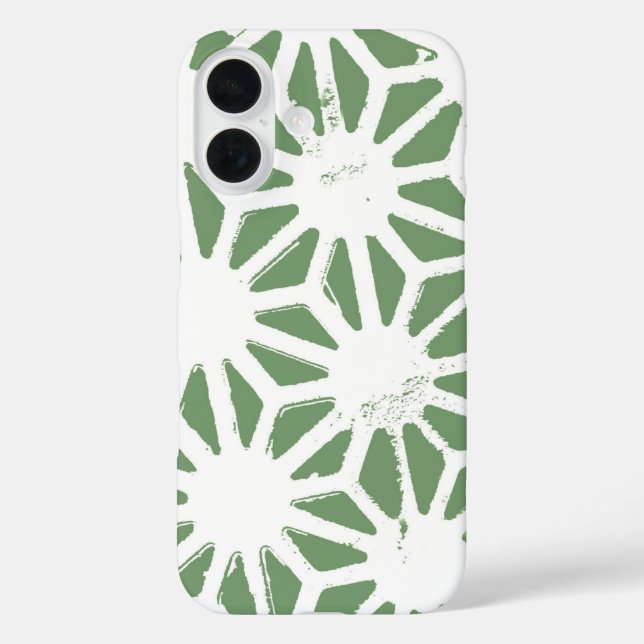 Funda iPhone 16 Patrón geométrico verde oliva y blanco (Reverso )