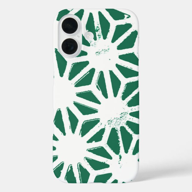 Funda iPhone 16 Patrón geométrico verde y blanco de salvia (Reverso )