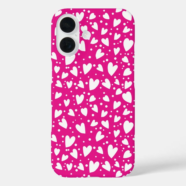 Funda iPhone 16 Patrón impecable de corazones rosados (Reverso )