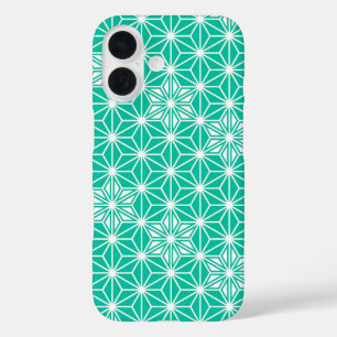 Funda iPhone 16 Patrón japonés de Asanoha - azul pavo real