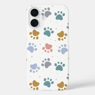 Funda iPhone 16 Patrón minimalista de huellas de patas pastel ador