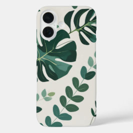 Funda iPhone 16 Patrón minimalista de Monstera y Verdor - Moderno