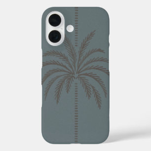 Funda iPhone 16 Patrón Mínimo de Palma Azul Gris Tropical 