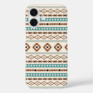 Funda iPhone 16 Patrón mixto de crema negra azteca Verde azulada T