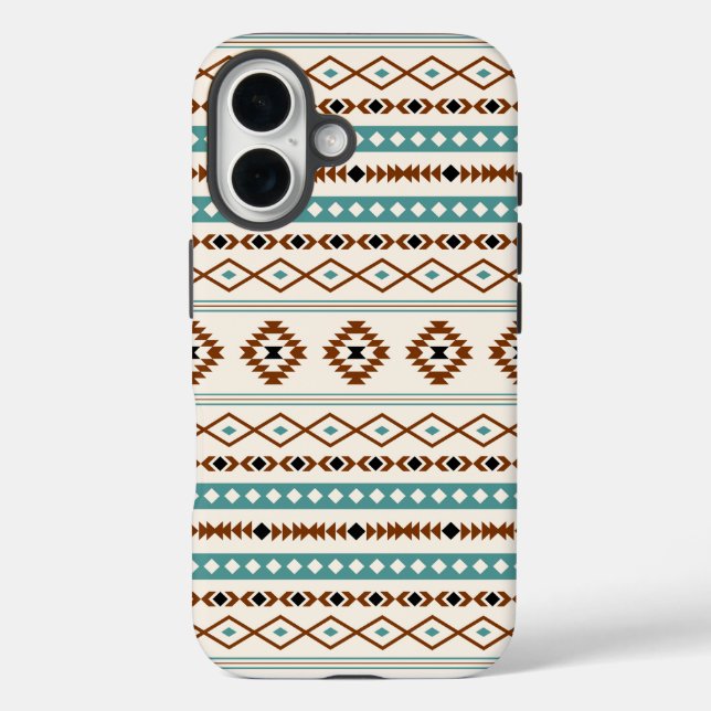 Funda iPhone 16 Patrón mixto de crema negra azteca Verde azulada T (Reverso )