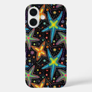 Funda iPhone 16 Patrón moderno de estrella negra brillante