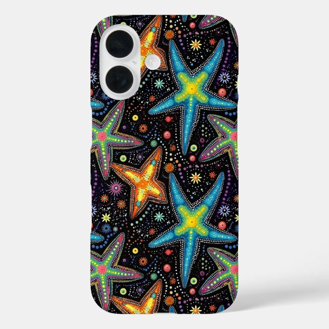 Funda iPhone 16 Patrón moderno de estrella negra brillante (Reverso )