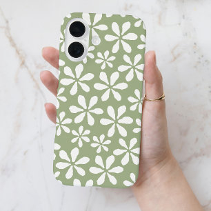 Funda iPhone 16 Patrón moderno de flores Moda Sage Green Girly Flo