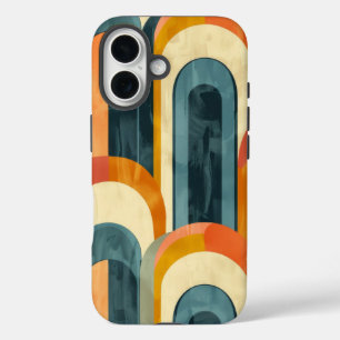 Funda iPhone 16 Patrón moderno de mediados de siglo Naranja amaril
