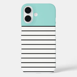Funda iPhone 16 Patrón moderno de rayas blancas de color negro ver