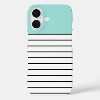 Funda iPhone 16 Patrón moderno de rayas blancas de color negro ver
