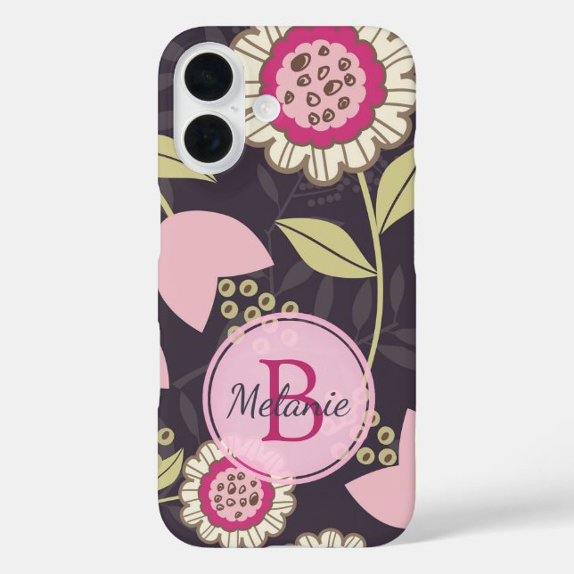 Funda iPhone 16 Patrón moderno de tulipán floral rosa personalizad (Reverso )