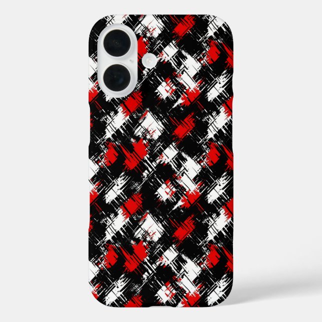 Funda iPhone 16 Patrón negro blanco rojo moderno (Reverso )