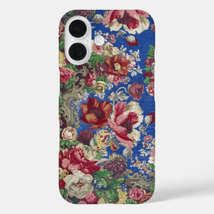 Funda iPhone 16 Patrón Ornamental de Rosa Victoriana Azul Real