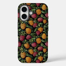 Funda iPhone 16 Patrón Oro y Berias Rojas