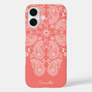Funda iPhone 16 Patrón Paisley dibujado a mano Peach oscuro