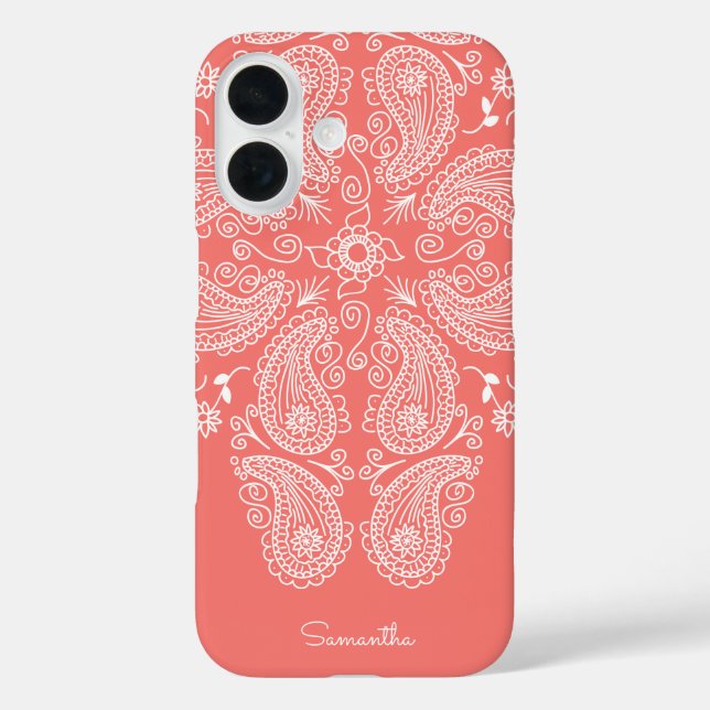 Funda iPhone 16 Patrón Paisley dibujado a mano Peach oscuro (Reverso )
