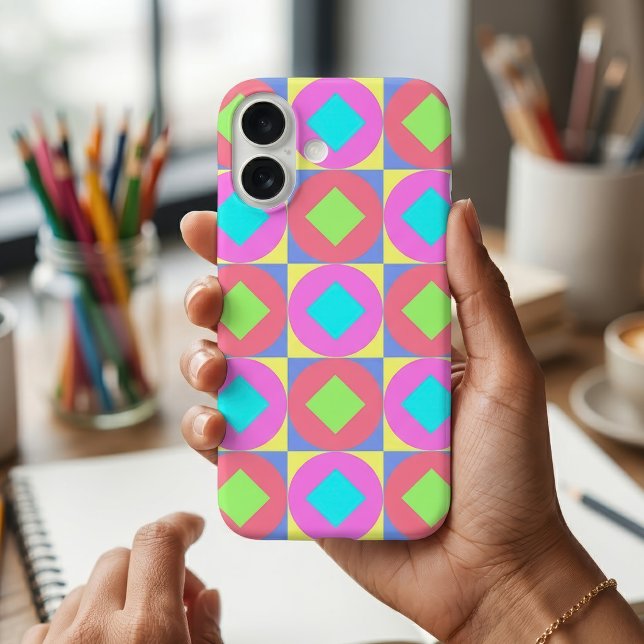 Funda iPhone 16 Patrón psicodélico abstracto geométrico vibrante (Vibrant Geometric Abstract Psychedelic Pattern. iPhone Case)