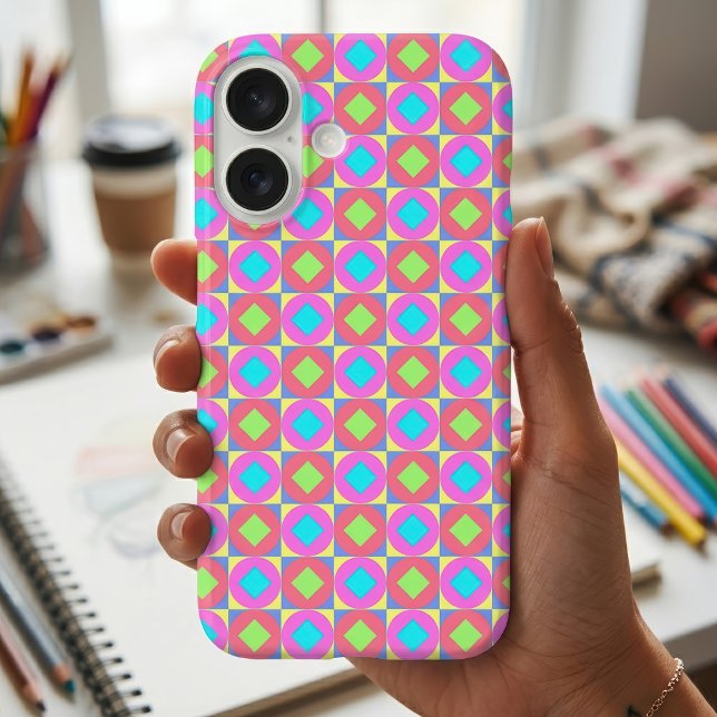 Funda iPhone 16 Patrón psicodélico abstracto geométrico vibrante (Vibrant Geometric Abstract Psychedelic Pattern. iPhone Case)