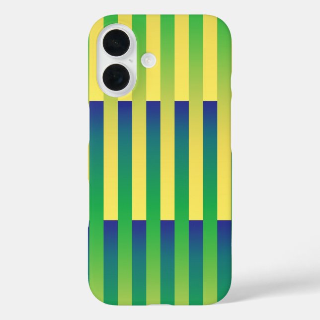 Funda iPhone 16 Patrón rayado azul amarillo verde (Reverso )