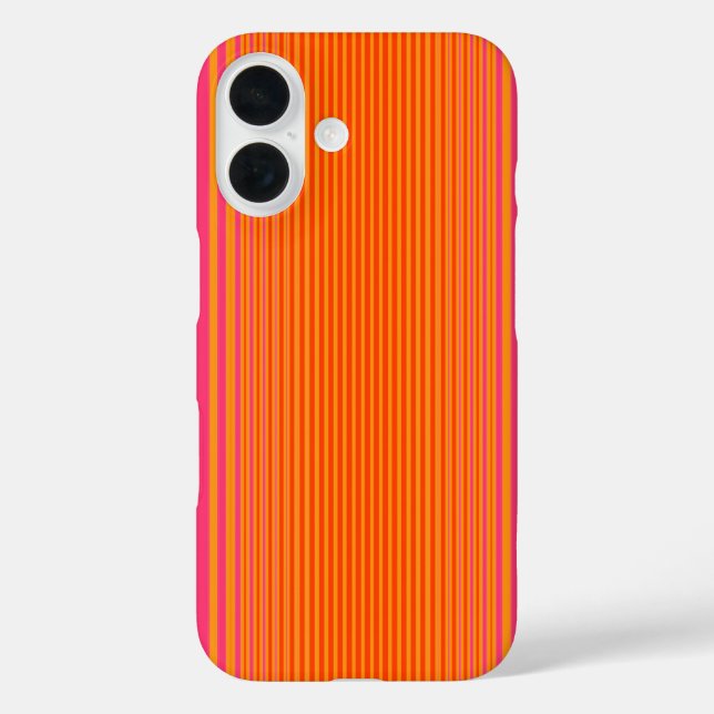Funda iPhone 16 Patrón rayado rosa y Naranja (Reverso )