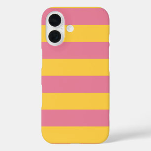 Funda iPhone 16 Patrón rayado vertical brillante rosa y amarillo