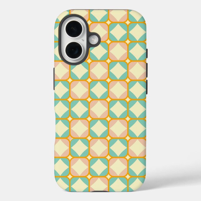 Funda iPhone 16 Patrón retro continuo con cuadrados redondeados (Reverso )