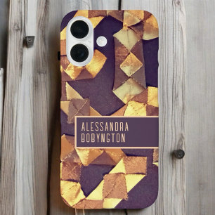 Funda iPhone 16 Patrón retro retro de oro marrón elegante monogram