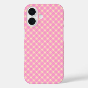 Funda iPhone 16 Patrón retro rosado y blanco de trenzado de Gingha