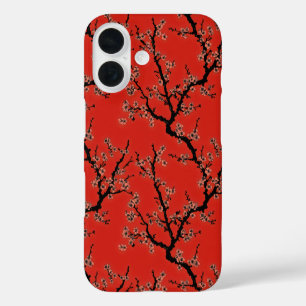Funda iPhone 16 Patrón rojo retro sakura