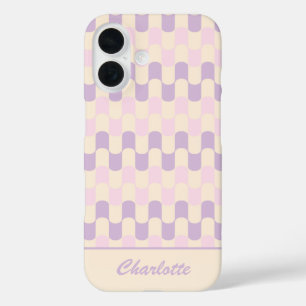 Funda iPhone 16 Patrón rosa y púrpura retro pastel personalizado