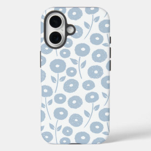 Funda iPhone 16 Patrón Rpt de Flor Difusa Azul sobre Blanco