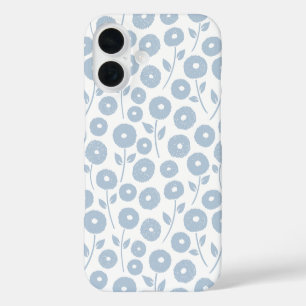 Funda iPhone 16 Patrón Rpt Flor Difusa Azul sobre Blanco