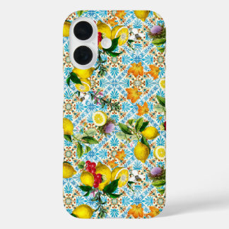 Funda iPhone 16 Patrón siciliano de azulejos de limón y vintage